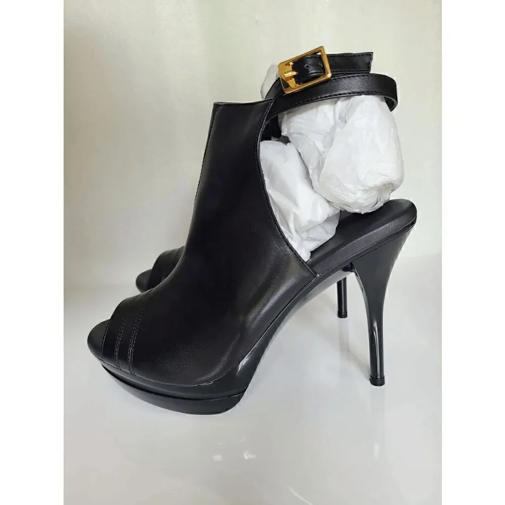 ILENE BERG Samara Black Leather Booties Comfortable High Heels SIZE 8 NEW IN BOX